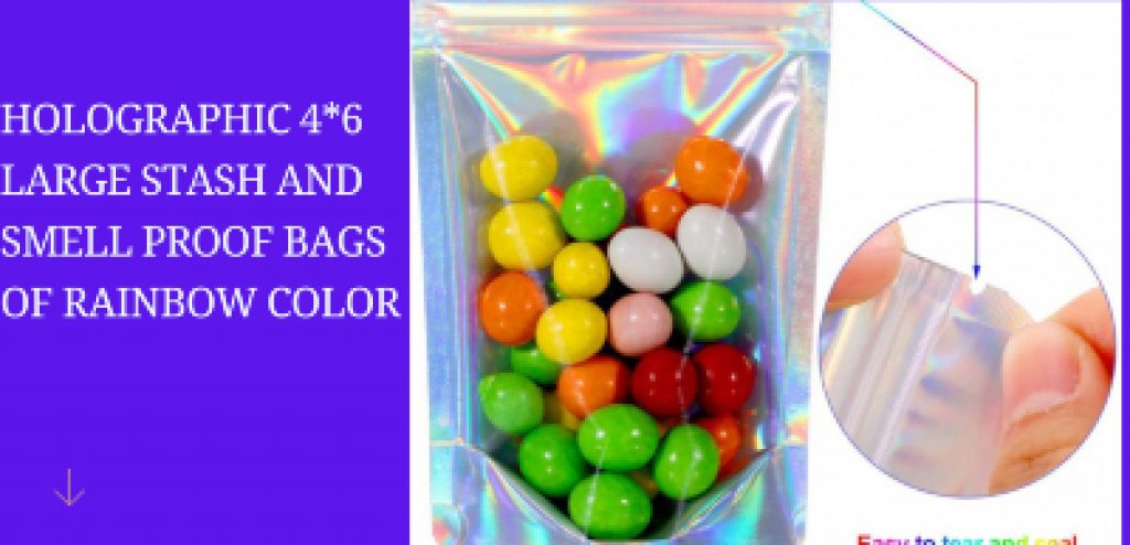 Holographic 4*6 Large Stash And Smell Proof Bags Of Rainbow Color